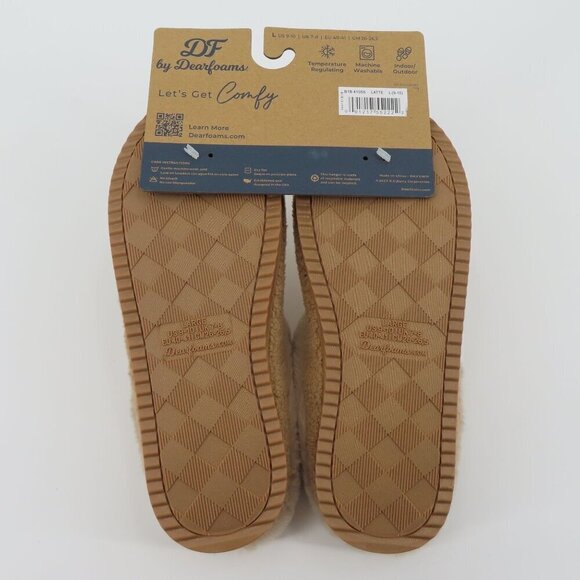 Dearfoams Women Large 9-10 Beige Fuzzy Memory Foam Indoor Outdoor Slippers NEW - Picture 9 of 14